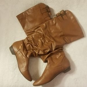 Knee-High Ruched Leather Boots